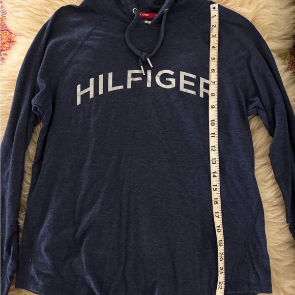 Tommy Hilfiger Navy Athletic Hoodie Tee Top with White Logo - Picture 4 of 6